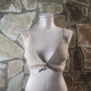 Handmade Crochet Knit Beige Bralette Top Festival Boho